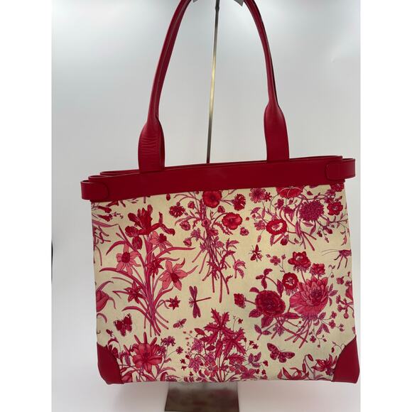 Gucci Vintage Flora Canvas and Leather Tote Bag in Red - Picture 2 of 5